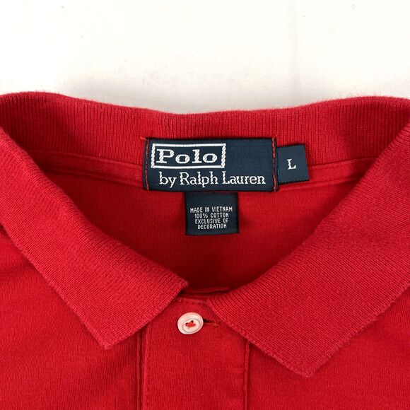 Mens Polo Ralph Lauren Short Sleeve Polo Shirt Sz L Red Blue Pony - Picture 2 of 6